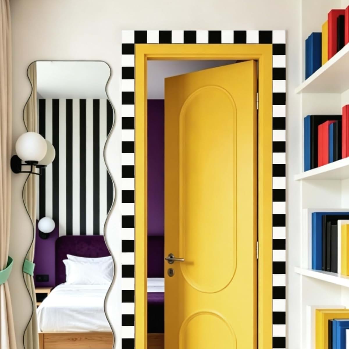 Whaline 2 Roll Black White Plaid Border Wall Sticker Peel and Stick Vinyl Decal, 44.3 x 9.8 Inch