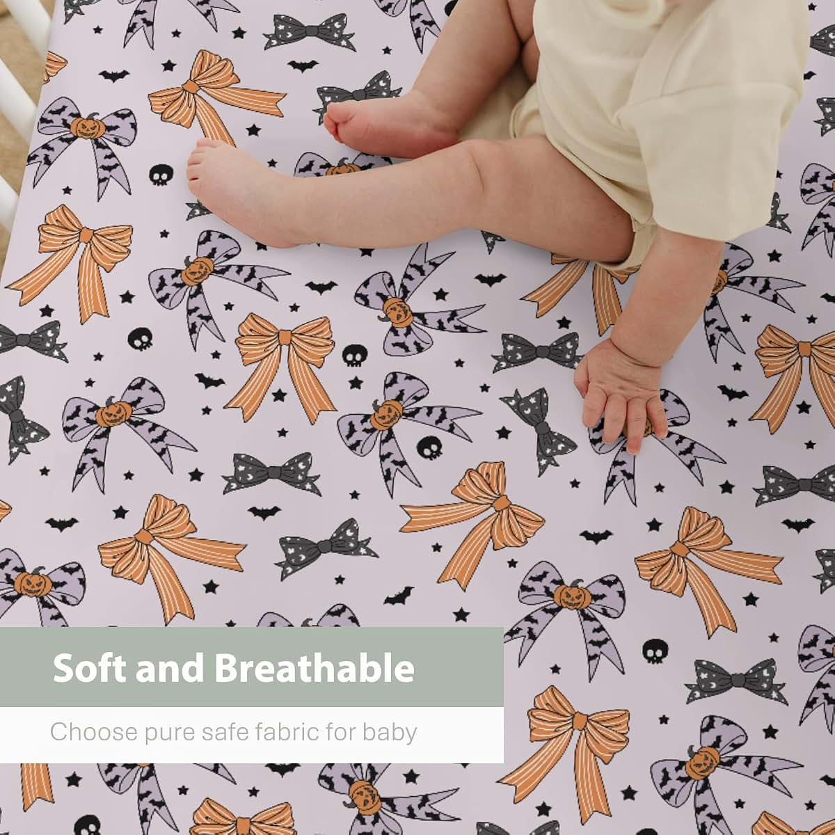 Spooky Bows Fitted Crib Mattress Sheet for Standard or Toddler Crib