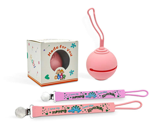 BABY AMY 2-Pack Pacifier Clip Set for Baby Girls – Silicone Pacifier Clips + Holder Case | Keep Pacifier Clean & Within