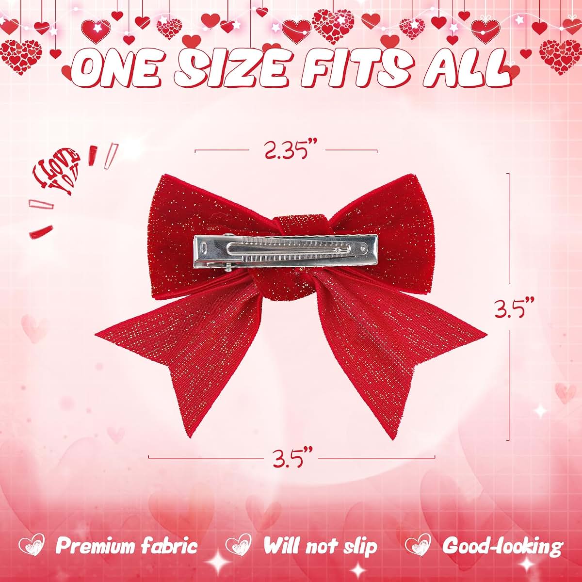 YanJie Velvet Christmas Hair Bows Clips, Red, 2-Pack