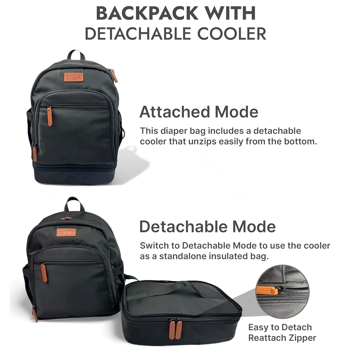 Embur Diaper Bag Backpack With Detachable Insulated Cooler (photo 2)