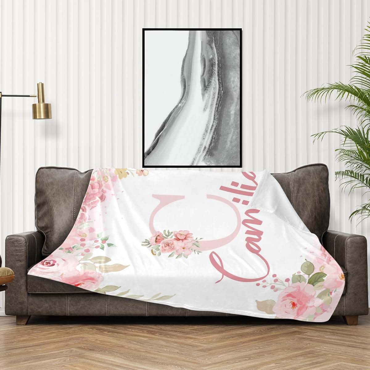 SBQMVGNZ Custom Baby Name Blankets for Girls Boys - Floral Monogram Pink Rose Personalized Fleece Throw Blanket, Gifts (photo 3)
