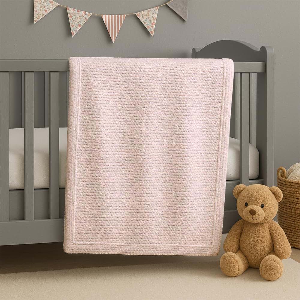 LullabyMall Infant Blanket with Wave Pattern Knit Pink 30x30 (photo 2)