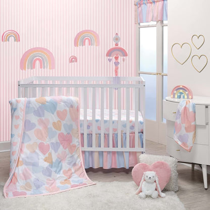 Bedtime Originals Rainbow Hearts Fitted Crib Sheet, White/Peach/Purple