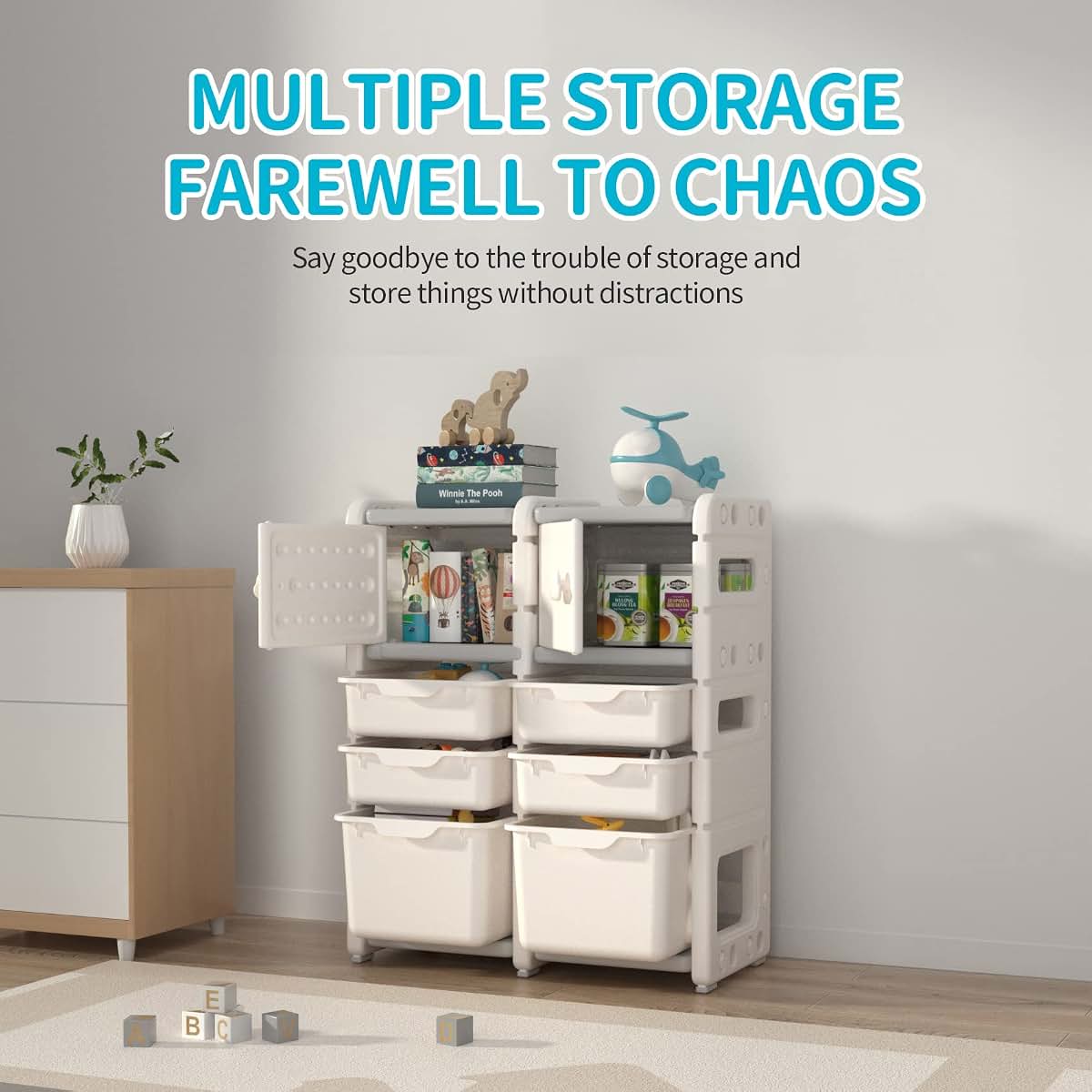 UNICOO Kids Storage Shelves Toy Organizer Bookshelf With 6 Bins For Bedroom Playroom Nursery