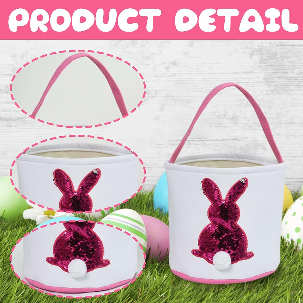 Joyesplay Easter Bunny Baskets, Canvas Bunny Eggs Hunt Basket Egg Bags with Handles, Easter GrassHandbag Rabbit Fluffy (photo 4)