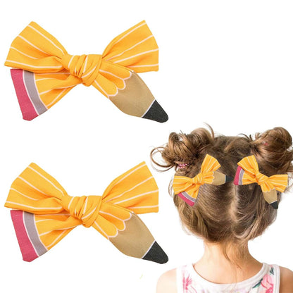 Yellow Pencil Design Back to School Hair Bow Clips