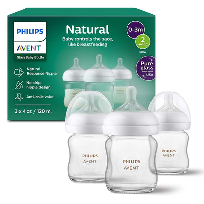 Philips Avent 3-Pack Glass Natural Baby Bottle, 4oz