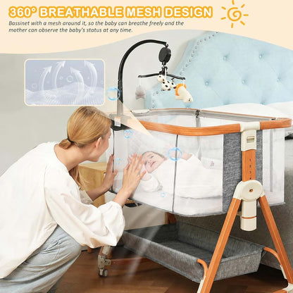 BLBBLBGDD 3 in 1 Bassinet, Baby Bassinets Bedside Sleeper with Musical Toy