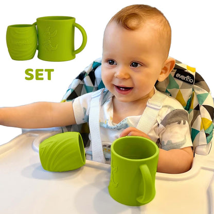 Kangookid Open Cup Set for Baby, 2 Silicone Training Cups for Toddlers 6+ Months, Green