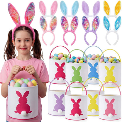 Weewooday Easter Bunny Basket Bags And Headbands Set