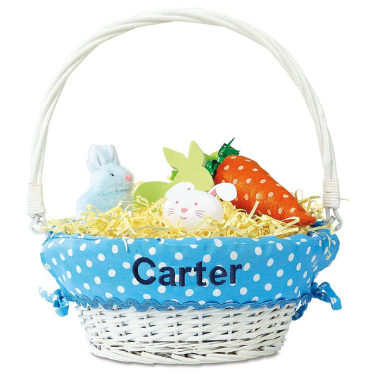 Lillian Vernon Kids Personalized Wicker Easter Basket - Removable Blue Liner With Embroidered Name, For Young Girls &