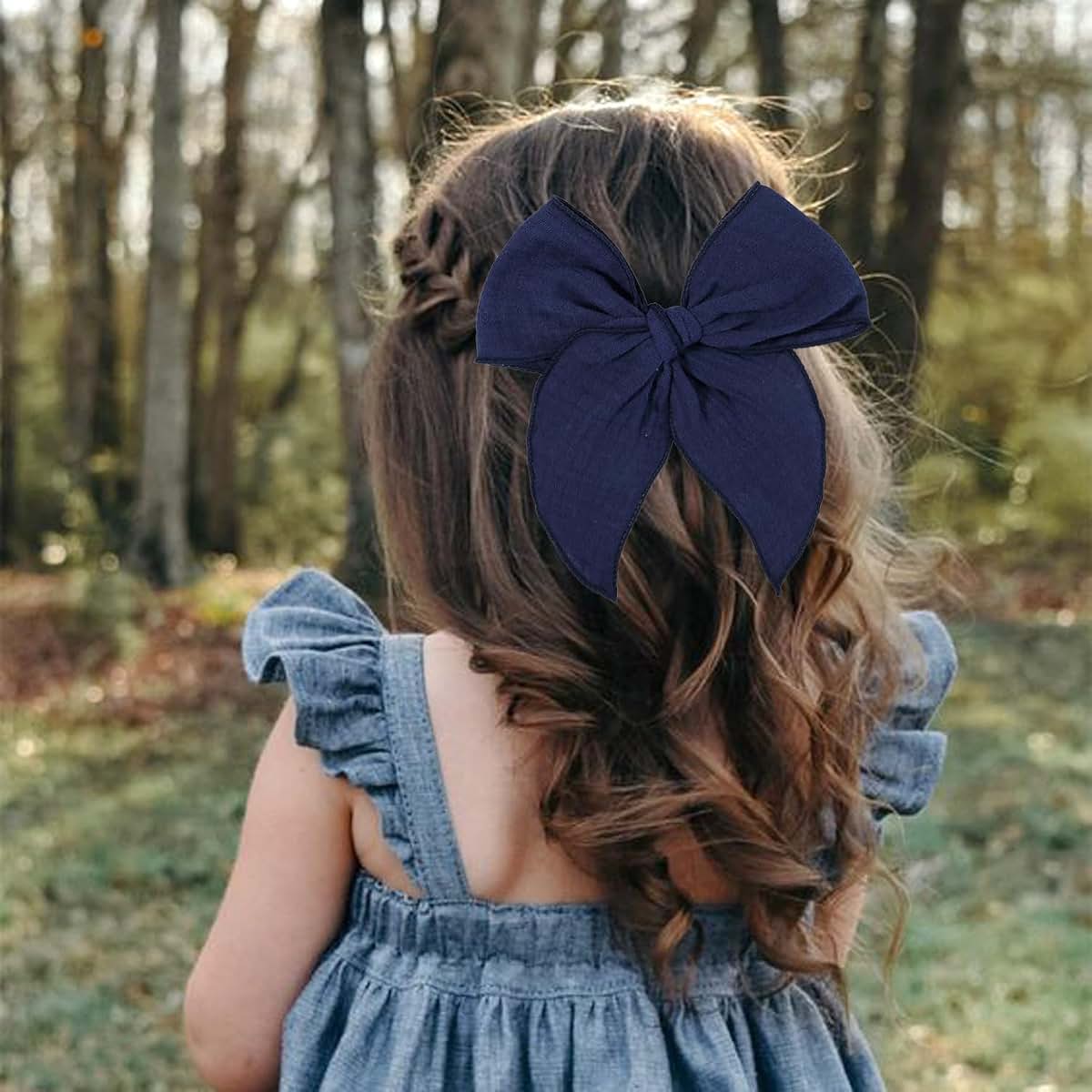 BabyOneStop Fable Hair Bow Clip Set with 5-Inch and 3-Inch Bows in Navy Blue