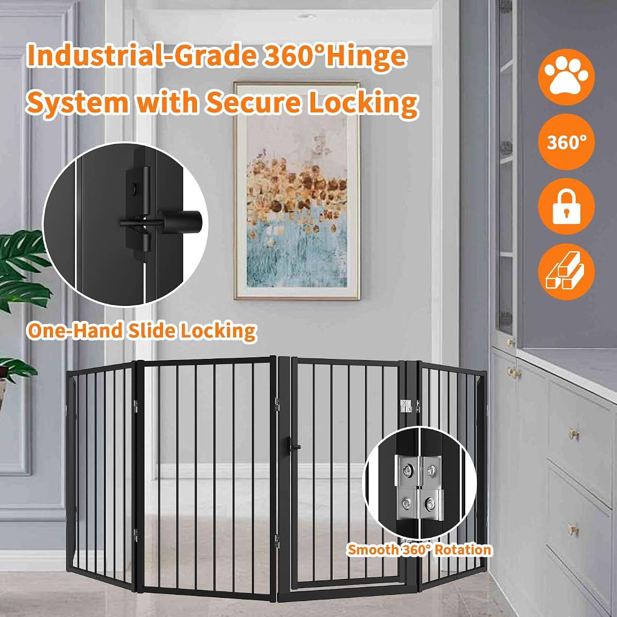 Aiksiwai Metal Freestanding Dog Gate for Indoor & Outdoor Pet Containment