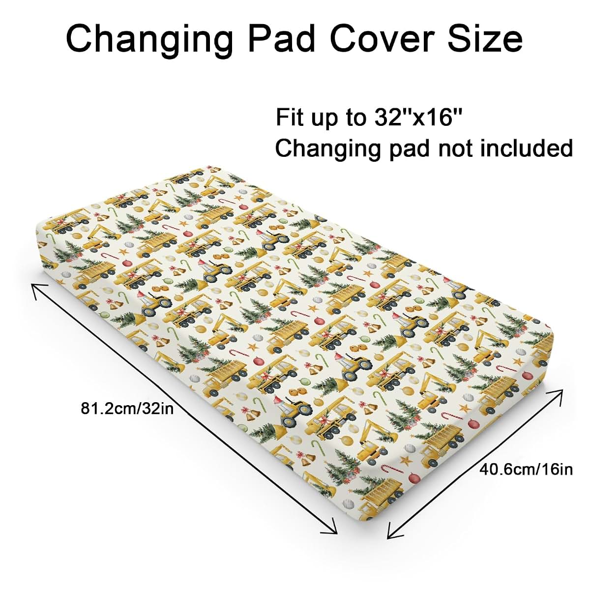 Christmas Construction Trucks Baby Changing Pad Cover 32x16 Soft Polyester