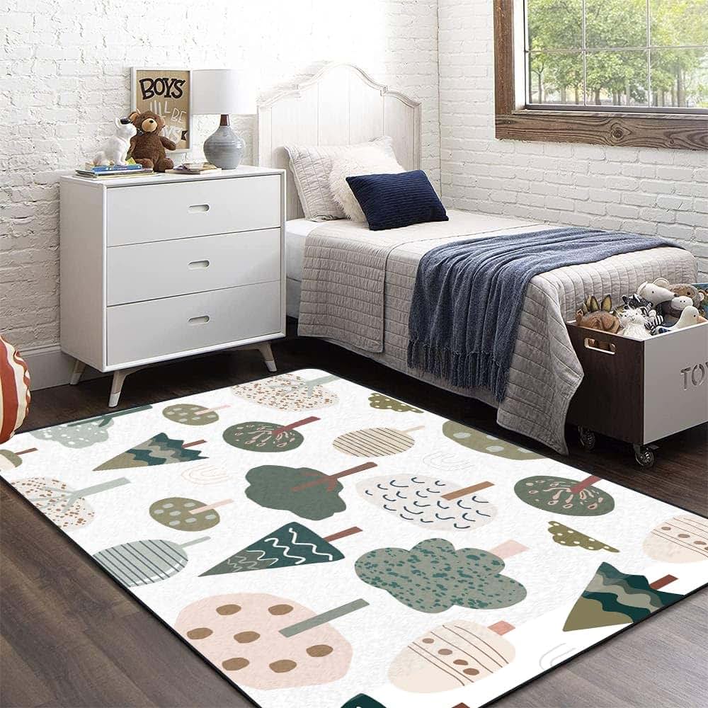 Opnerlknc Soft Kids Play Area Rug Forest Texture Shaggy Carpet