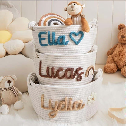 DOYOUWE Personalized Baby Gift Basket, Custom Name Cotton Rope Toys Storage Box For Newborn Boys/Girls, Nursery Decor (photo 3)