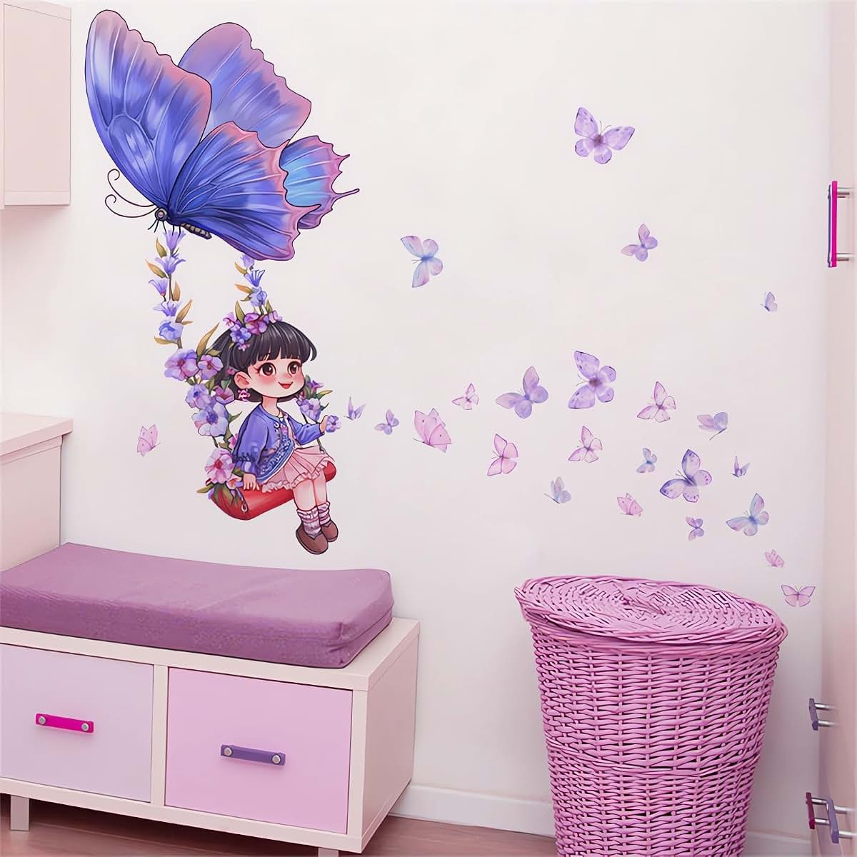 Sacinora Purple Girl Butterflies Swing Wall Stickers