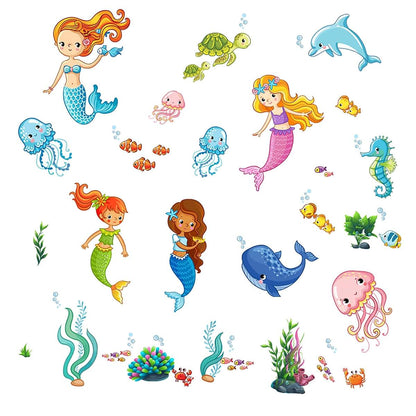 BabyOneStop Ocean Wall Decals Mermaid Dolphin Seaweed Peel and Stick Wall Stickers for Nursery