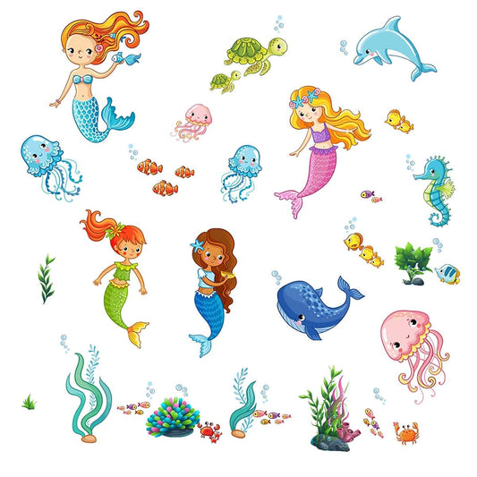 BabyOneStop Ocean Wall Decals Mermaid Dolphin Seaweed Peel and Stick Wall Stickers for Nursery