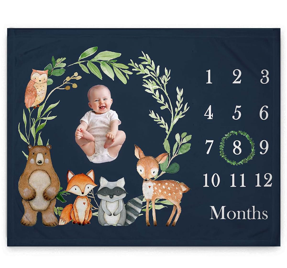 Popfavors Woodland Baby Monthly Milestone Fleece Blanket with Marker