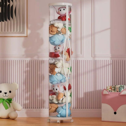 Flarelyare Stuffed Animal Storage Tube Pet Transparent With Zipper And Lid (White)