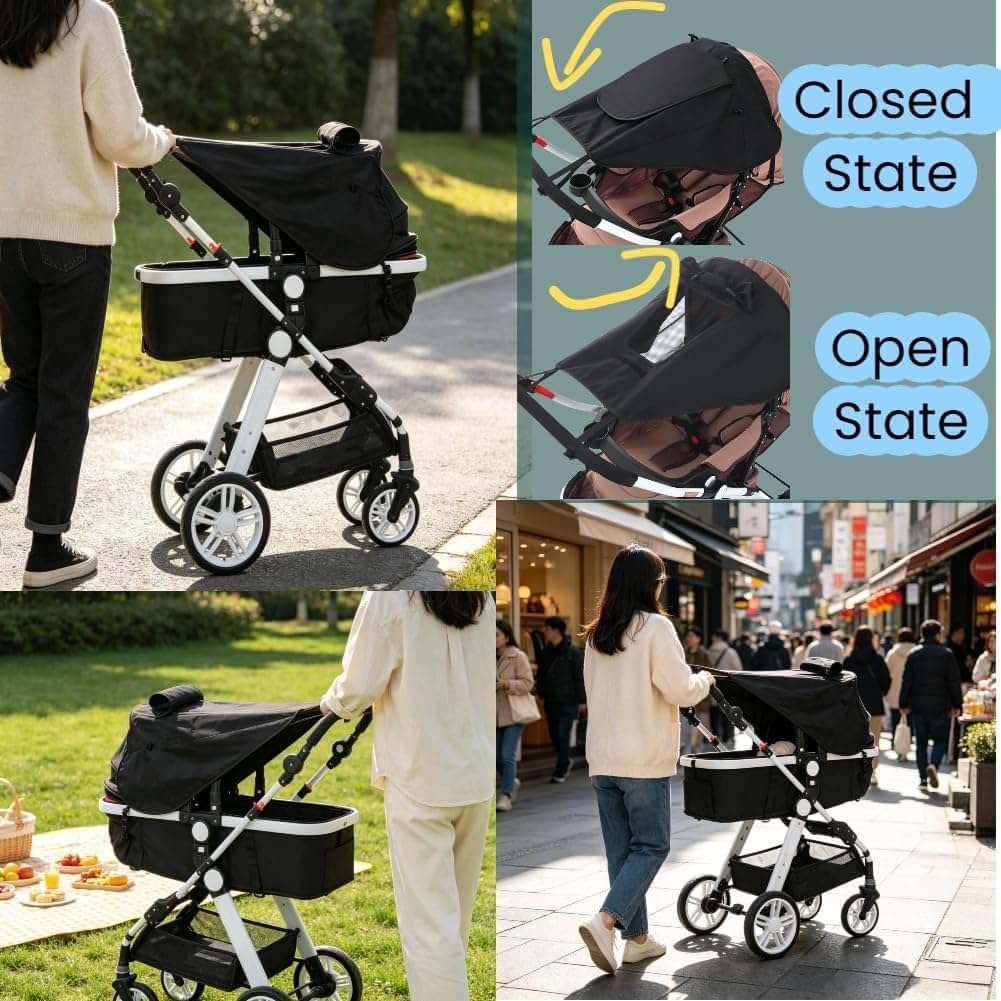 Universal Stroller Sun Shade with Viewing Window, UV-Blocking Canopy
