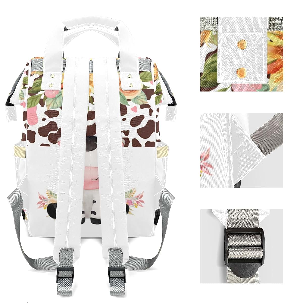 LiSoAkWE Balloon Cow Floral Colorful Personalized Diaper Bag Backpack,Customized Nappy Backpack for Travel Outdoor with (photo 4)