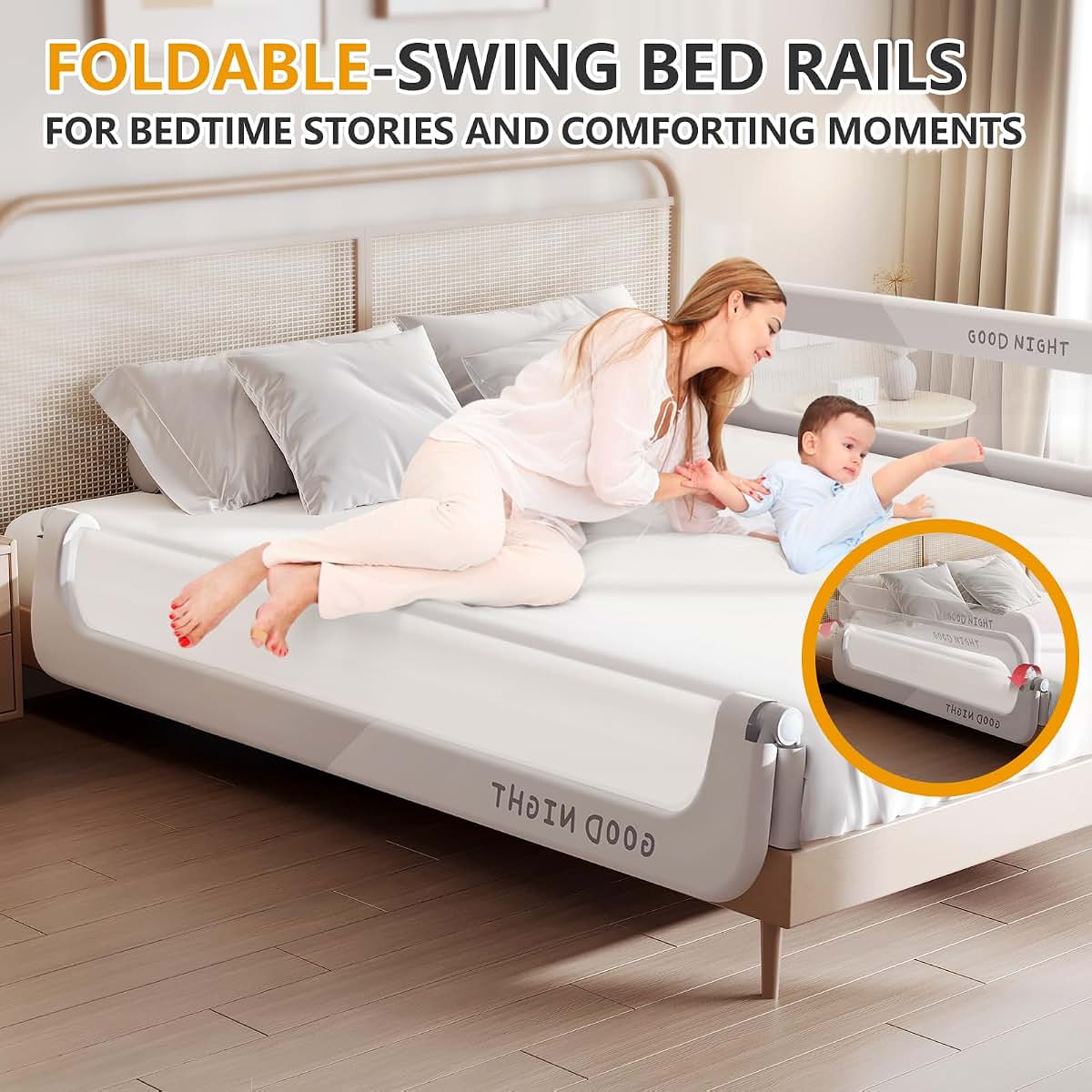 Strenkitech Foldable Toddler Bed Rails, 78.7-Inch Adjustable Guardrail (photo 2)