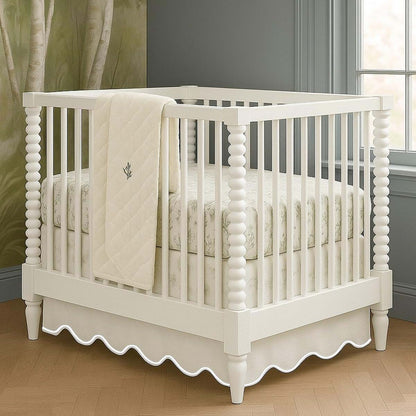 Luxurious Collections White Cotton Sateen Crib Skirt With Scalloped Embroidery
