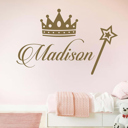 e-Graphic Design Inc Custom Name with Crown and Scepter Princess Wall Decals I Personalized Wall Decor for Girl Bedroom