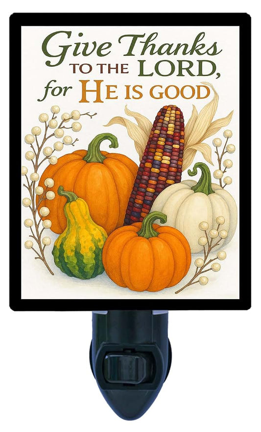 Night Light Designs Give Thanks to The Lord Night Light – Religious Thanksgiving Design, Fully Enclosed, Rotating Plug