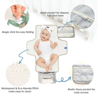 Kigai Portable Diaper Changing Pad With Built-In Pillow And Organizer Pockets