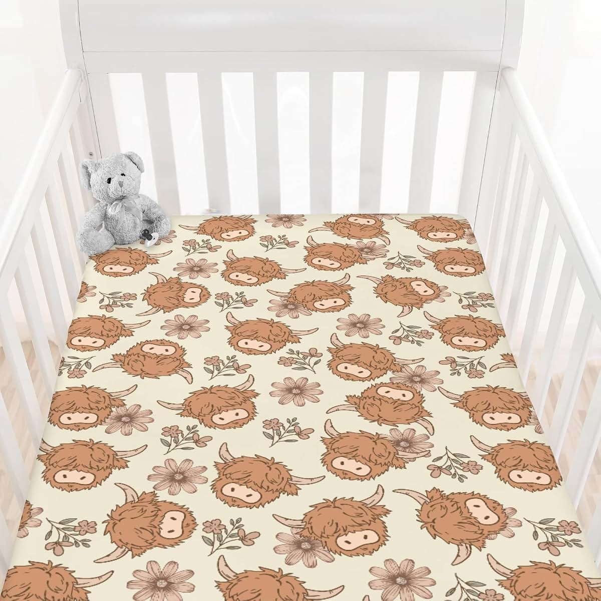 Cstdyfrv Boho Highland Cow Fitted Crib Sheet For Standard Mattresses (photo 2)