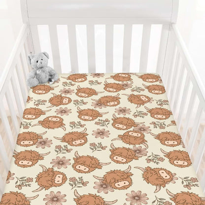 Cstdyfrv Boho Highland Cow Fitted Crib Sheet For Standard Mattresses (photo 2)