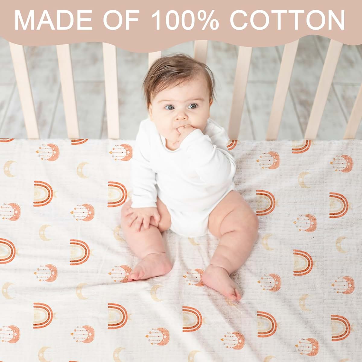 Mindsoft 4 Pack Boho Muslin Fitted Crib Sheets for Nursery Decor