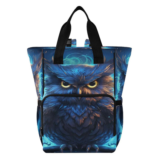 LINNIKEEEE Cool Blue Owl Diaper Bag Travel Backpack Large Capacity Tote Mom Bags for Dad Women Girls