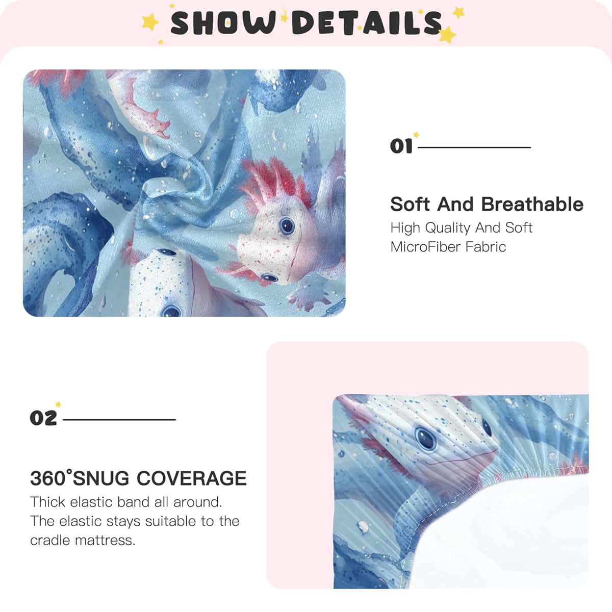 Mazeann Cartoon Sea Axolotl Fitted Crib Sheet