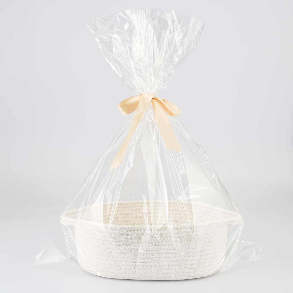 JUNBOLE Baby Gift Basket with Gift Bag and Ribbon, Empty to Fill, White