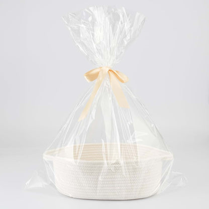 JUNBOLE Baby Gift Basket with Gift Bag and Ribbon, Empty to Fill, White