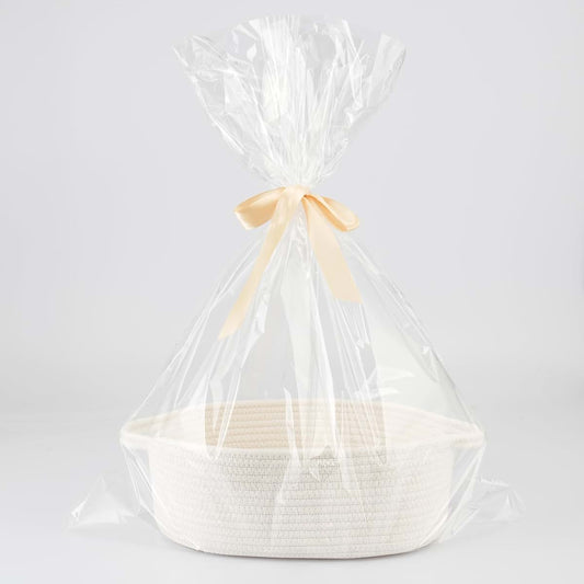 JUNBOLE Baby Gift Basket with Gift Bag and Ribbon, Empty to Fill, White