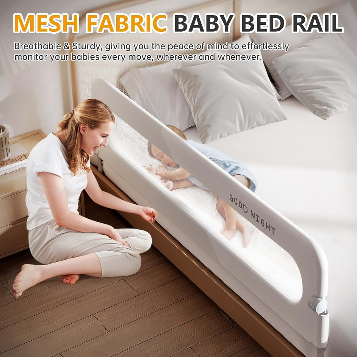 Strenkitech Foldable Toddler Bed Rails, 78.7-Inch Adjustable Guardrail (photo 3)
