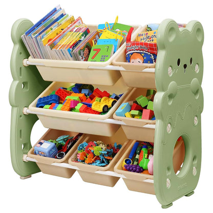 PHSSHOP [Durable Storage] 3-Tier Stackable Plastic Storage Organizer | Modern Traditional Design for Toys, Books