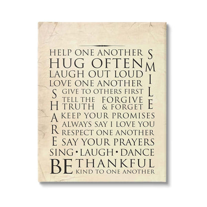 Stupell Industries Vintage Family Rules Canvas Wall Art