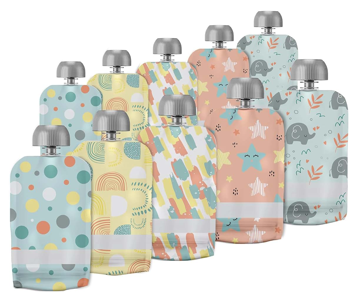 Little Whispers Reusable Baby Food Pouches - 10 Pack Refillable Squeeze Pouches