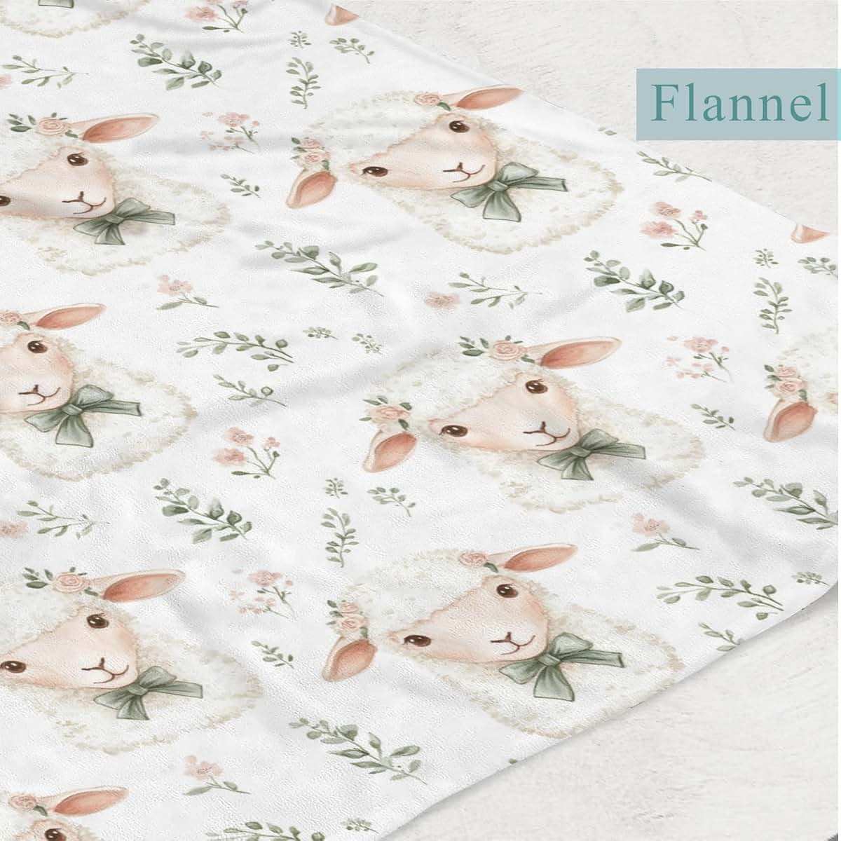 Wicbfdfv Watercolor Lamb Floral Leaves Baby Boy Girl Blankets Cute Sheep Goat Wildflowers Flannel Blanket Farm Animals (photo 3)