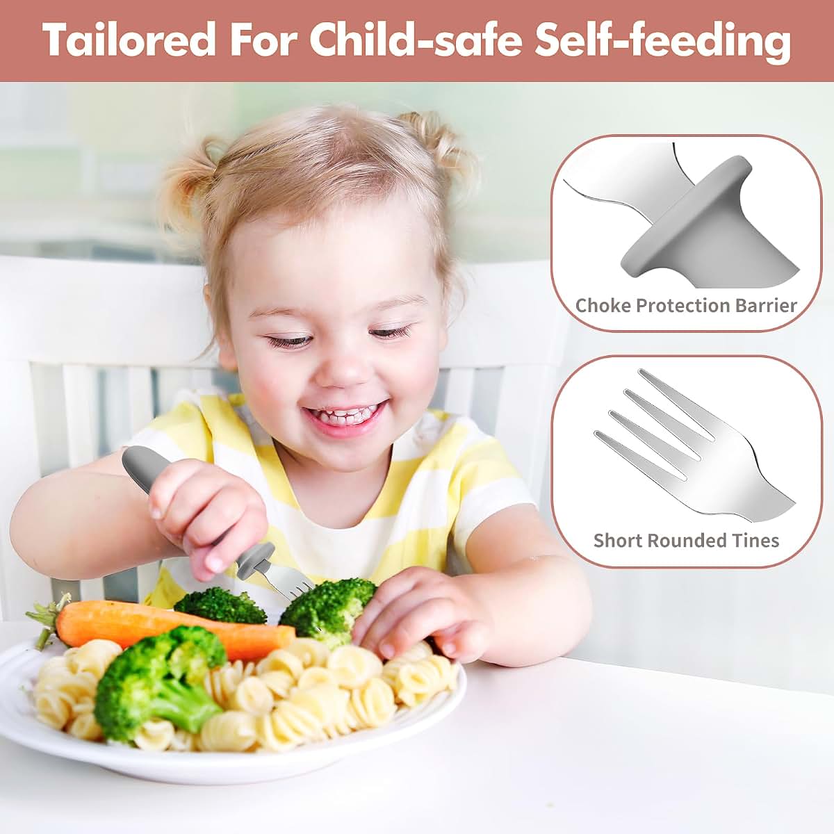 DRKIO 8 Pcs Toddler Forks Set With Silicone Handle