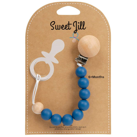 Sweet Jill Silicone Beaded Pacifier Clip With Wood Clip Navy
