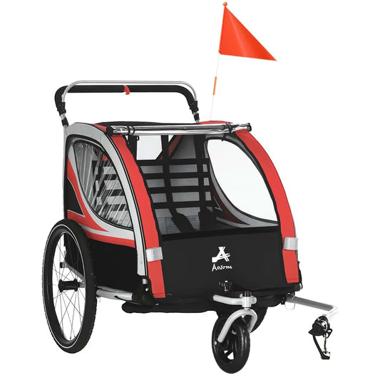 Aosom 2-in-1 Walk/Ride Child Baby Bike Trailer for Kids 2 Seater Red