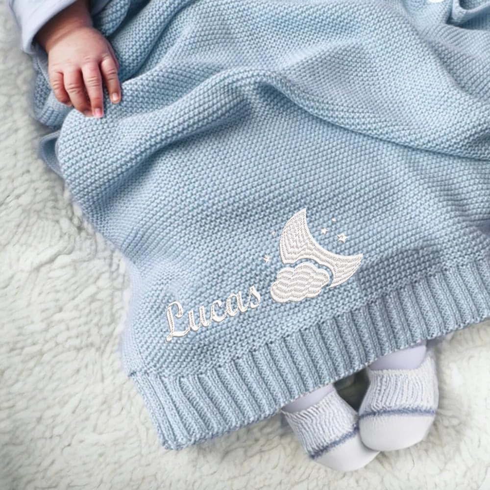 Noni Personalized Cotton Knit Baby Blanket, Embroidered Name, Custom Name, Newborn, Stroller Blanket